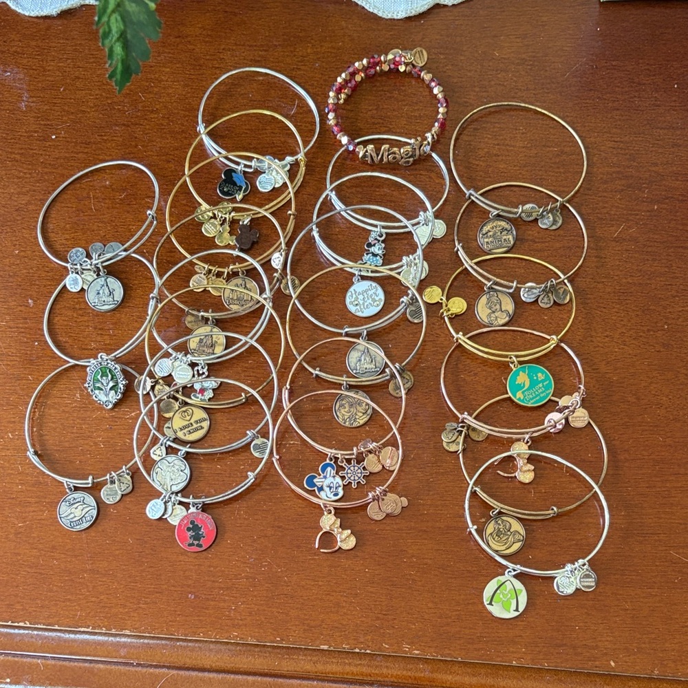 24 Disney Alex and Ani Mixed Metal and Multicolor Charm Bangle Set